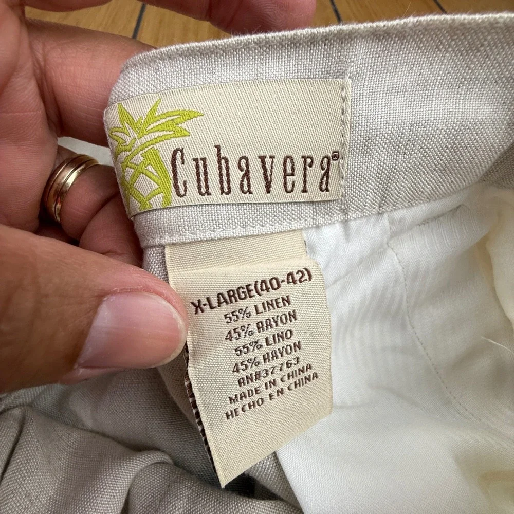 Cubavera Mens XL 40-42 Beige Linen Blend Drawstring Straight Leg Casual Pants